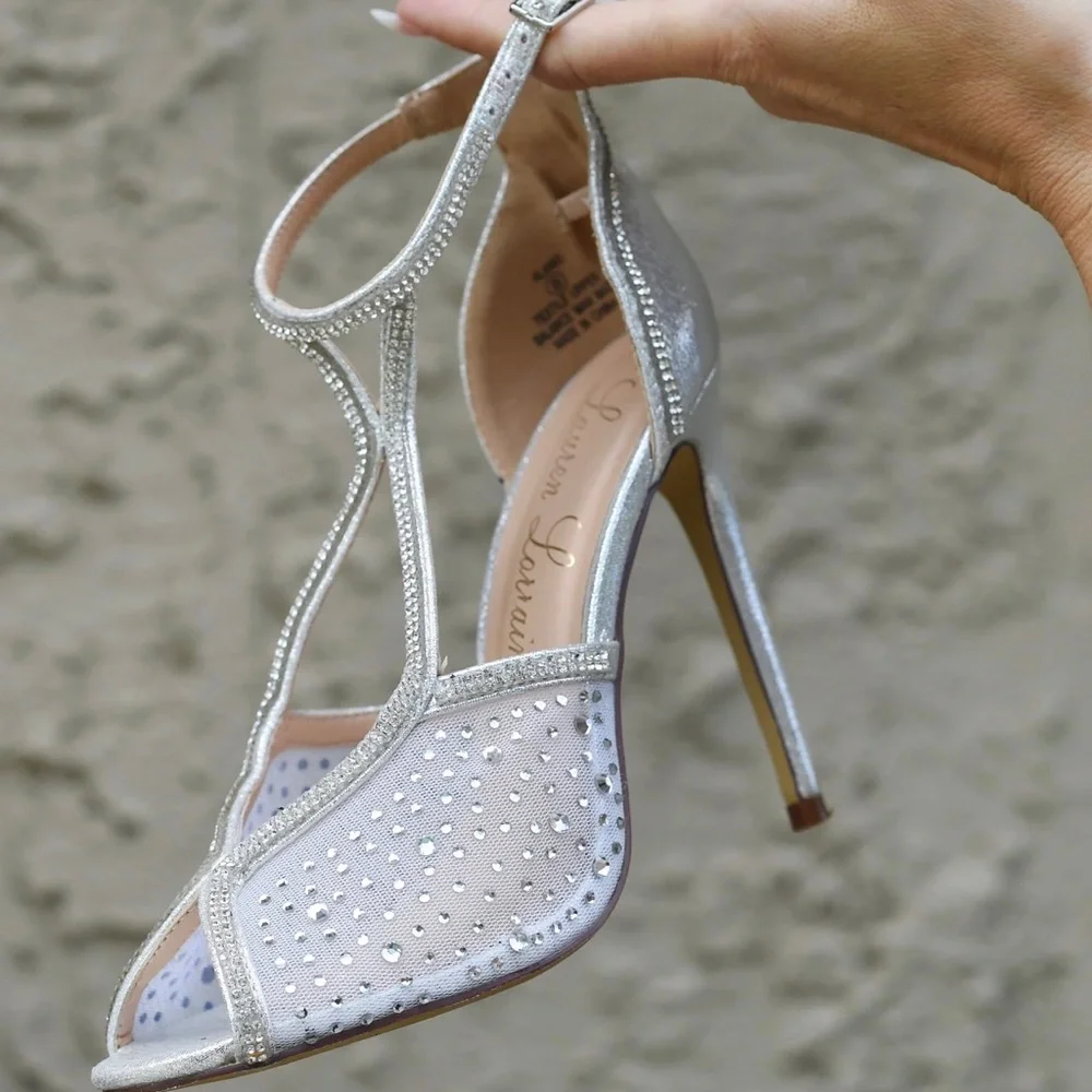 Bridal wedding or Prom ankle strap stilettos Rhinestone - Picture 4 of 8